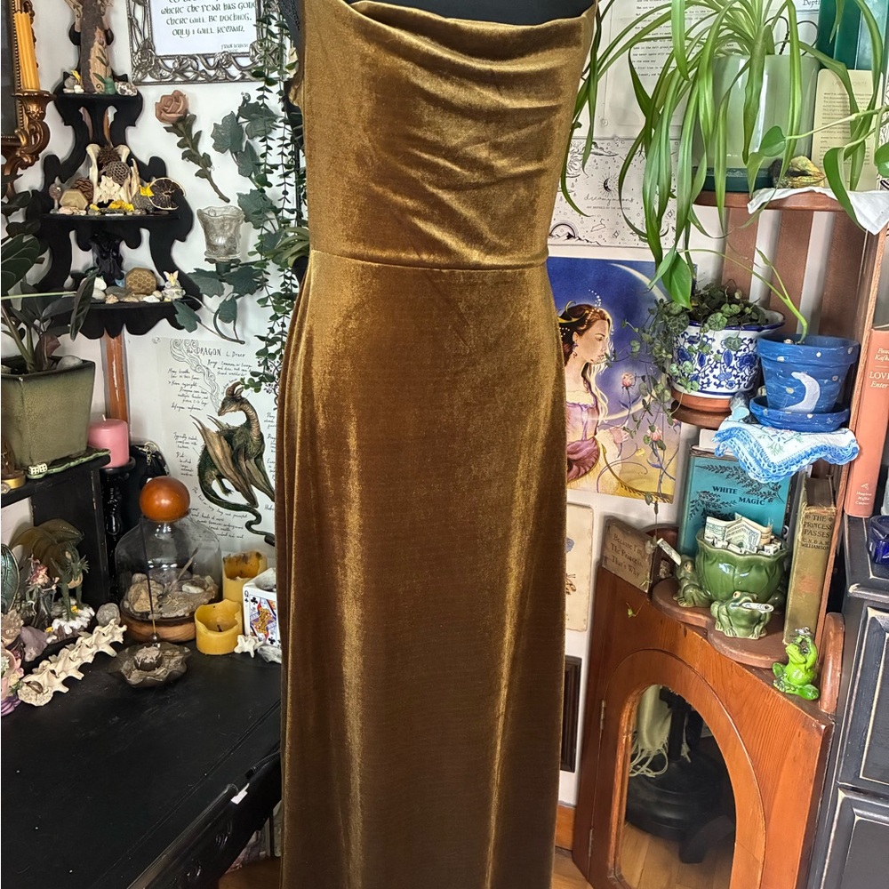 Taylor Green-Gold Ruched Maxi Gown